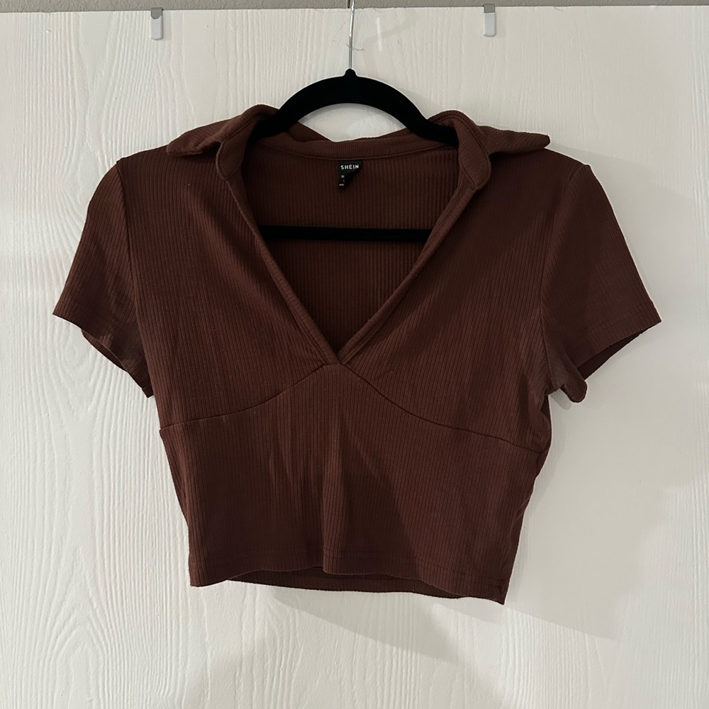 Shein Brown Ribbed Crop Top